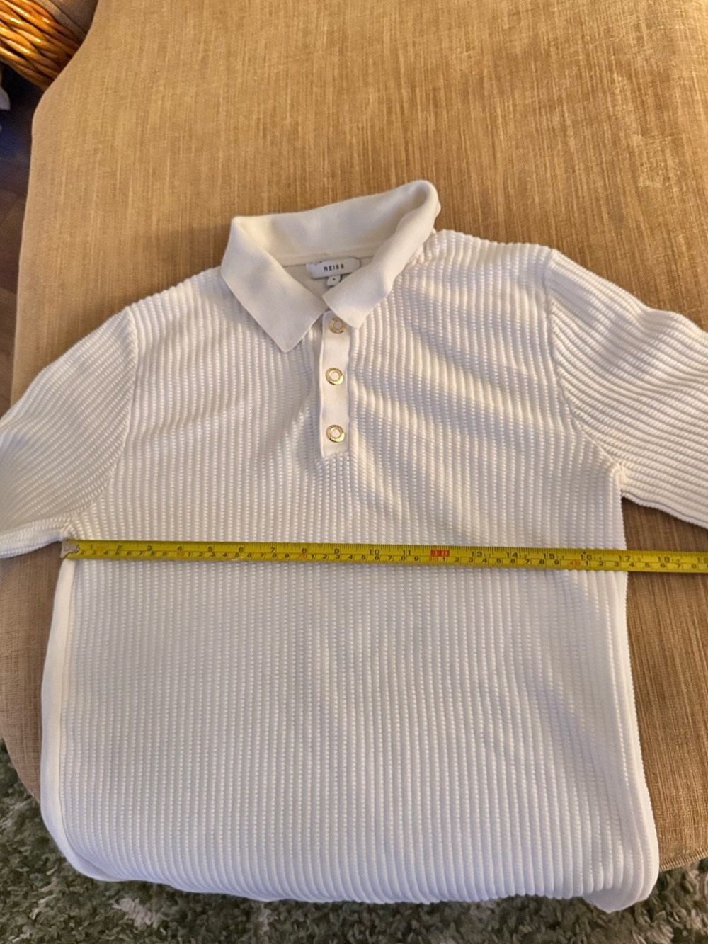 Reiss White Textured Knit Polo Shirt - Picture 6 of 8